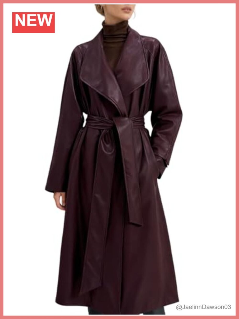 Faux Leather Trench Coat Belted Long Women's Slim Fit